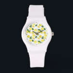 Yellow Lemons Watercolor Fruit Pattern Watch<br><div class="desc">A watch with a cute pattern of yellow lemons with green leaves and fresh cut lemon slices.</div>