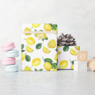 Yellow Lemons Watercolor Fruit Pattern Wrapping Paper