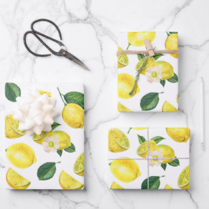 Yellow Lemons Watercolor Fruit Pattern Wrapping Paper Sheet