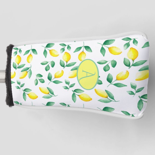 Yellow Lemons Watercolor Monogram Golf Head Cover (Front)