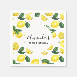 Yellow Lemons Watercolor Pattern Birthday Napkin