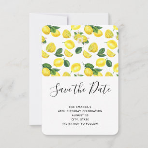 Yellow Lemons Watercolor Pattern Birthday Save The Date