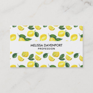 Yellow Lemons Watercolor Pattern Business Card