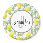 Yellow Lemons with Green Leaves Pattern Monogram