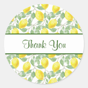 Yellow Lemons with Green Leaves Pattern Thank You Classic Round Sticker