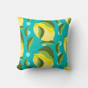 Yellow lemons with green leaves seamless pattern w cushion