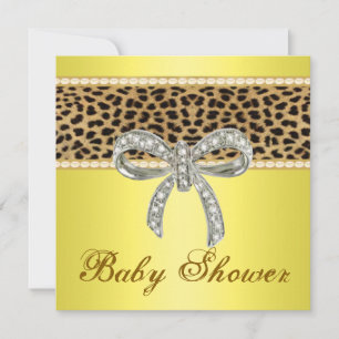 Yellow Leopard Diamond Bow Baby Shower Invitation