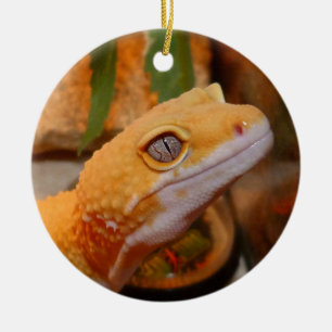Yellow Leopard Gecko Lizard Ceramic Tree Decoration