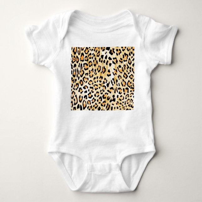 Yellow leopard, hand-drawn. baby bodysuit (Front)