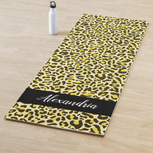 Yellow Leopard Print Personalised Name Yoga Mat