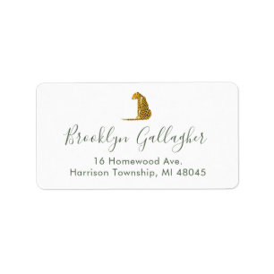 Yellow Leopard Print Script Name Return Address Label