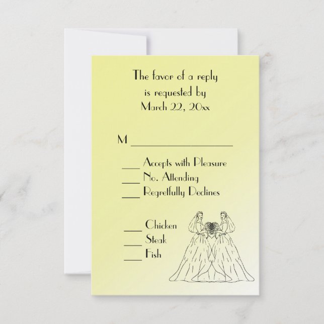 Yellow Lesbian Wedding Menu Choice RSVP (Front)