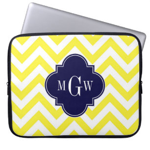 Yellow Lg Chevron Navy Quatrefoil 3 Monogram Laptop Sleeve