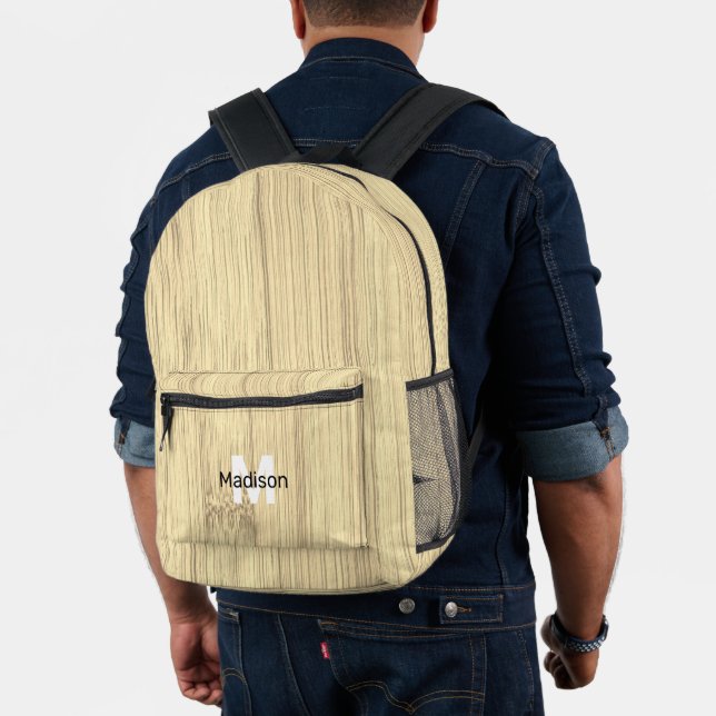 Yellow light bamboo wood print custom Monogram Printed Backpack (Insitu (Model))