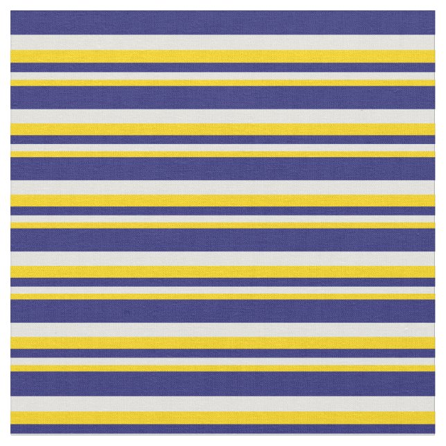 Yellow, Light Cyan & Midnight Blue Coloured Lines Fabric (Close Up)