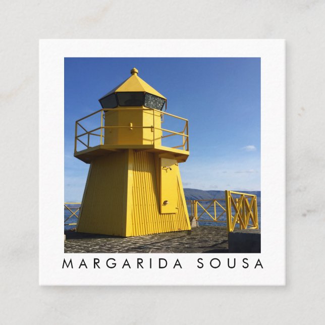 Yellow Lighthouse Iceland Photo Travel Tourism Square Business Card (Front)