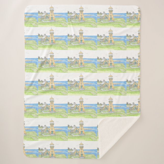 Yellow Lighthouse Sherpa Blanket (Front)