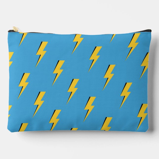 Yellow Lightning Blue Background Y2K Pattern Accessory Pouch (Front)