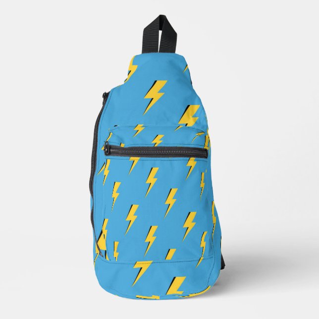 Yellow Lightning Blue Background Y2K Pattern Sling Bag (Front)