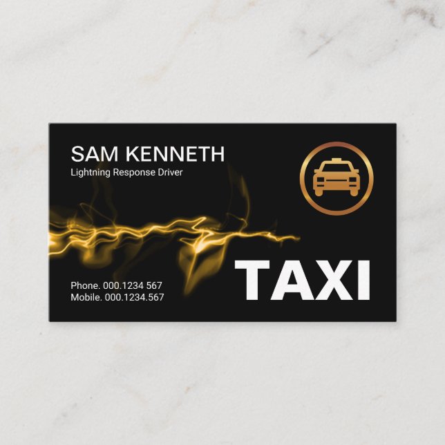 Yellow Lightning Bolt Taxi Driver Business Card (Front)