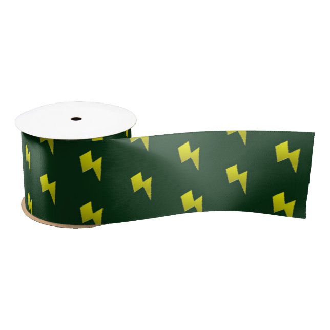 Yellow lightning bolts pattern satin ribbon (Spool)