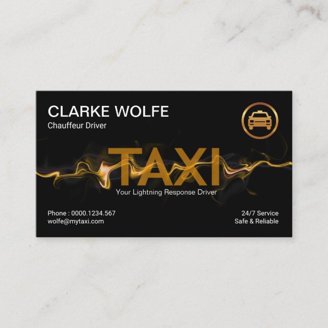 Yellow Lightning Flash Taxi Transport Business Card (Front)