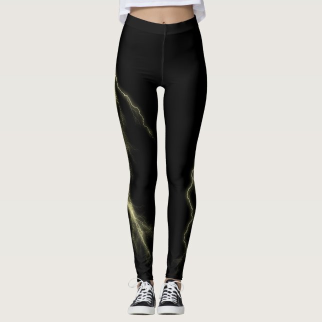 Yellow Lightning Strikes Spandex Leggings (Front)