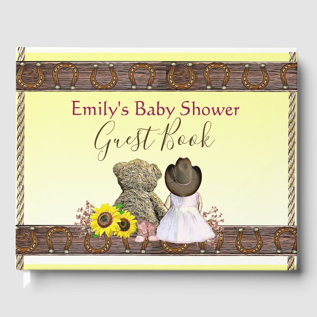 Yellow Lil' Cowgirl Baby Shower  Guest Book (Front)