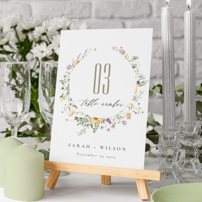 Yellow Lilac Wildflower Circle Frame Wedding Table Number (Creator Uploaded)