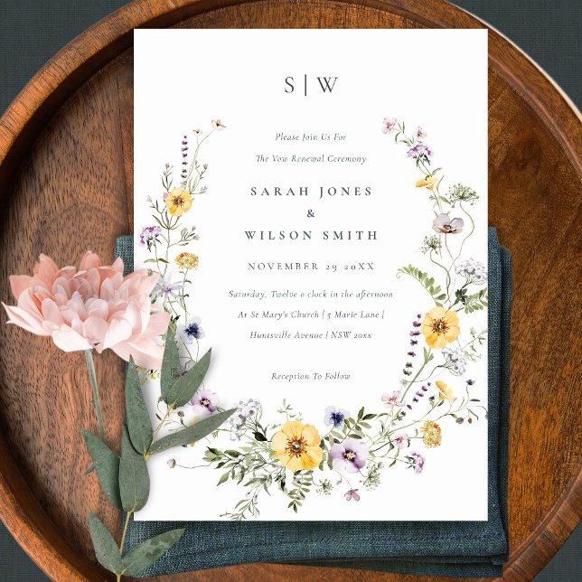 Yellow Lilac Wildflower Wreath Vow Renewal Invite (Creator Uploaded)