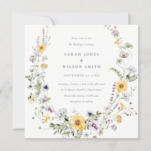 Yellow Lilac Wildflower Wreath Wedding Invite