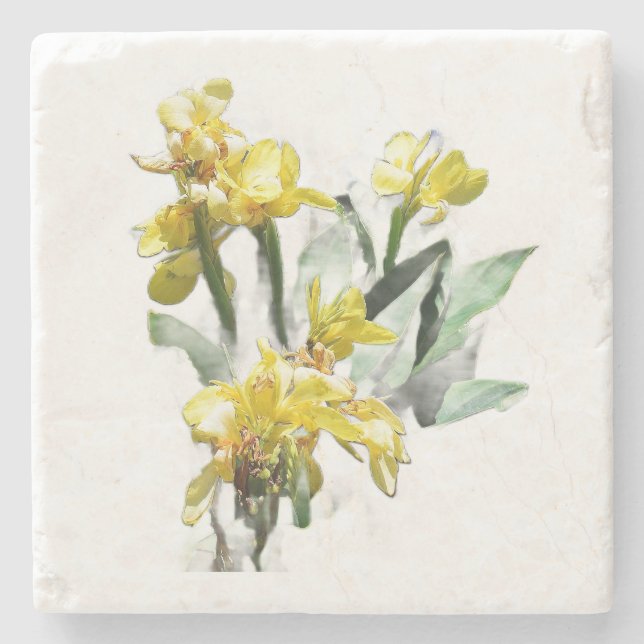 Yellow Lilies Flowers Paper Plate Stone Coaster (Front)