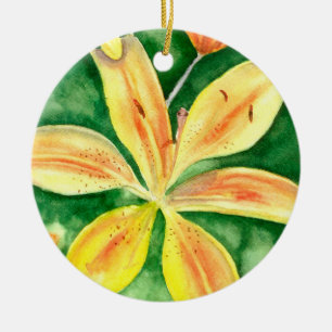 Yellow lilies in the garden  ceramic tree decoration