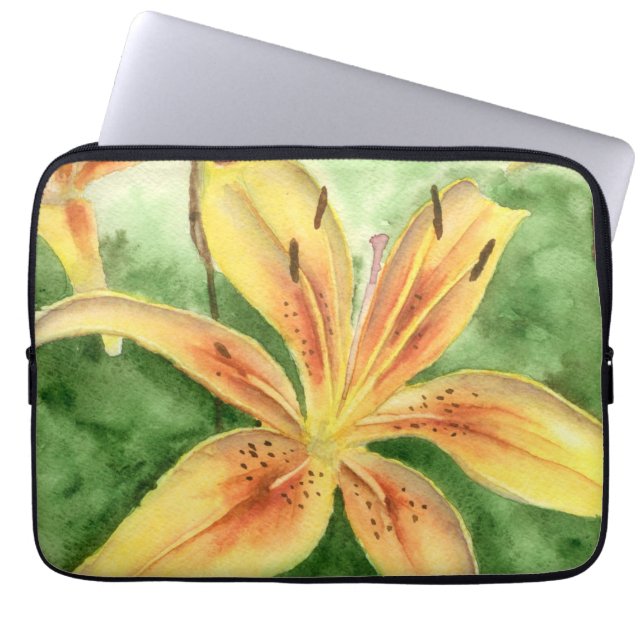 Yellow lilies in the garden poster   laptop sleeve (Front)
