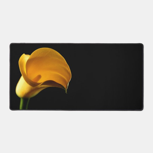 Yellow Lilly Black Background Desk Mat (Front)