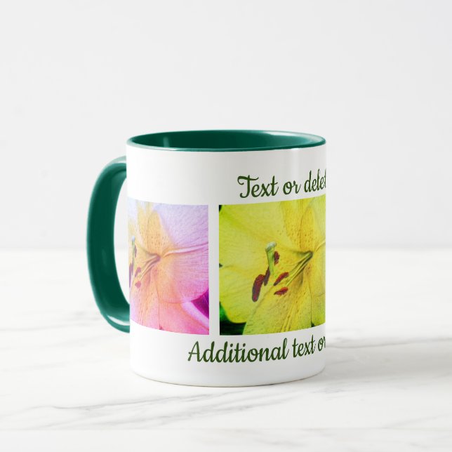 Yellow Lily Colours Floral Pencil Art Personalised Mug (Front Left)