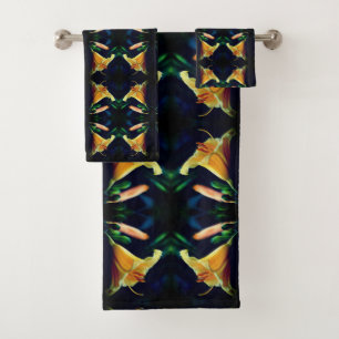 Yellow Lily Flower Abstract Bath Towel Set