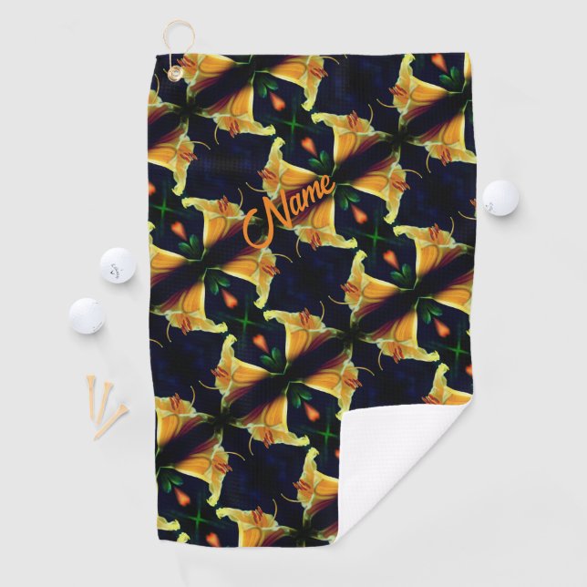 Yellow Lily Flower Abstract Pattern Personalised  Golf Towel (InSitu)