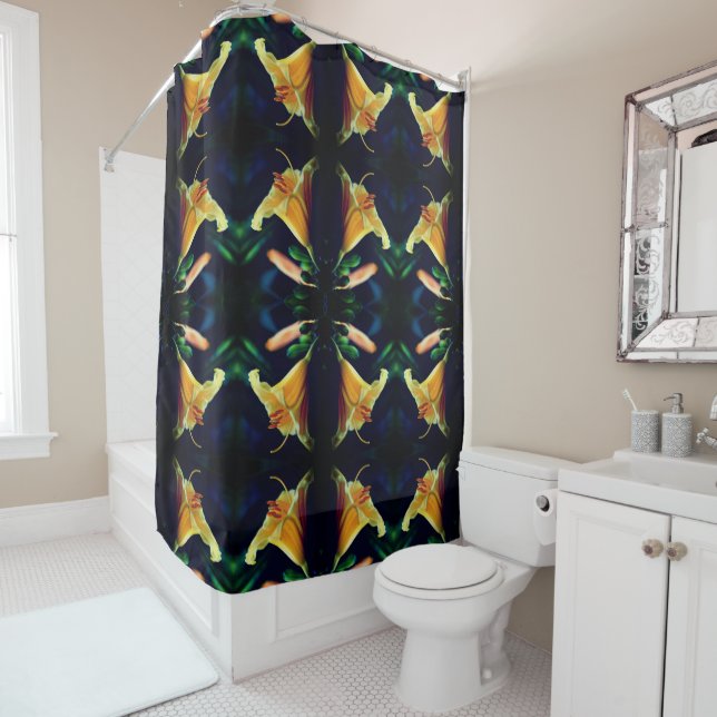 Yellow Lily Flower Abstract Pattern Shower Curtain (In Situ)
