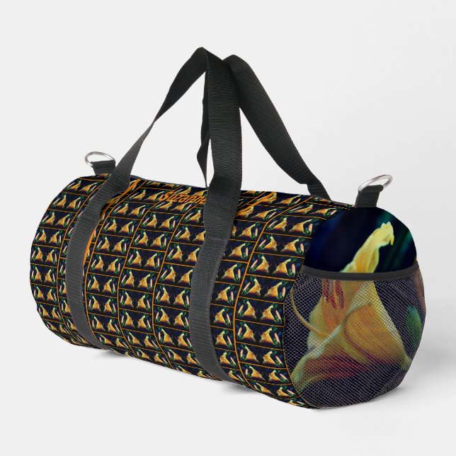 Yellow Lily Flower Abstract Personalised Duffle Bag (Right Corner)