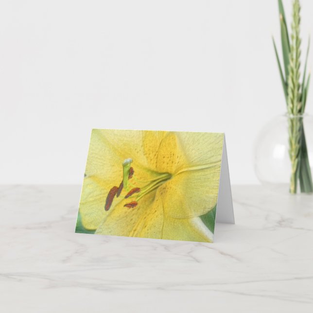 Yellow Lily Flower Art Personalized Note Card (Front)
