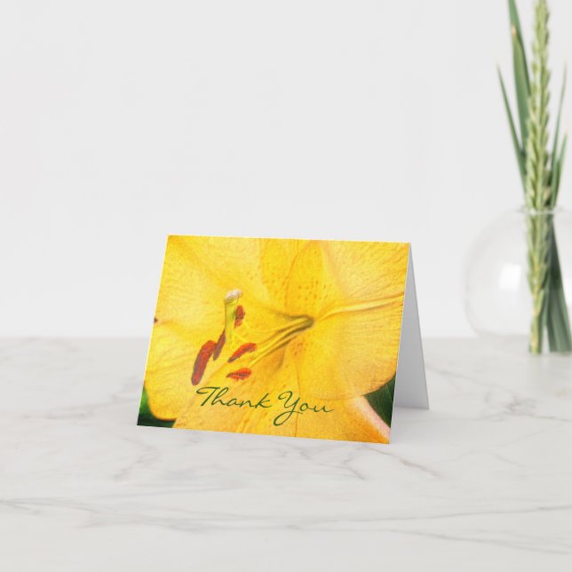 Yellow Lily Flower Art Thank You Card (Front)