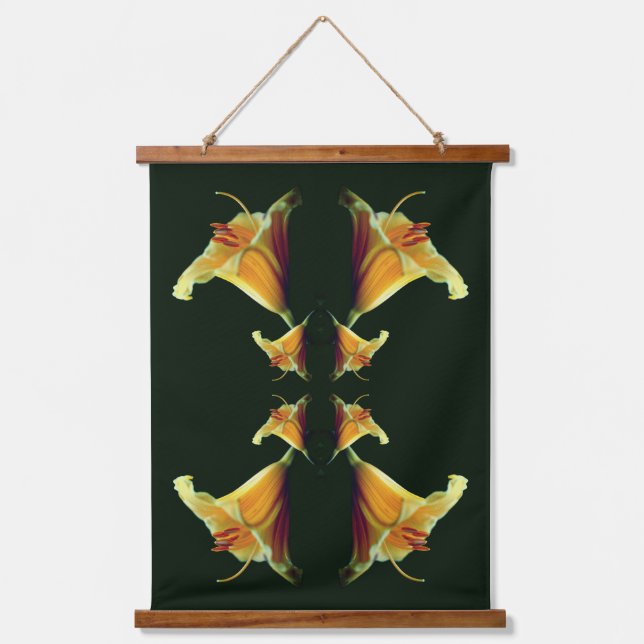 Yellow Lily Flower Mirror Abstract  Hanging Tapestry (Front)