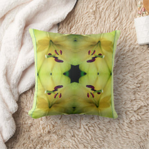 Yellow Lily Flower Up Close Abstract Cushion