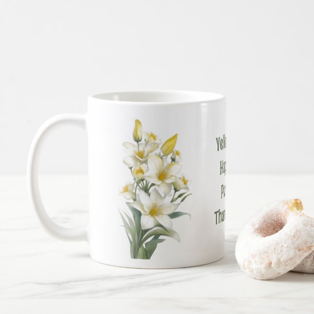 Yellow Lily Flowers Coffee Mug (With Donut)