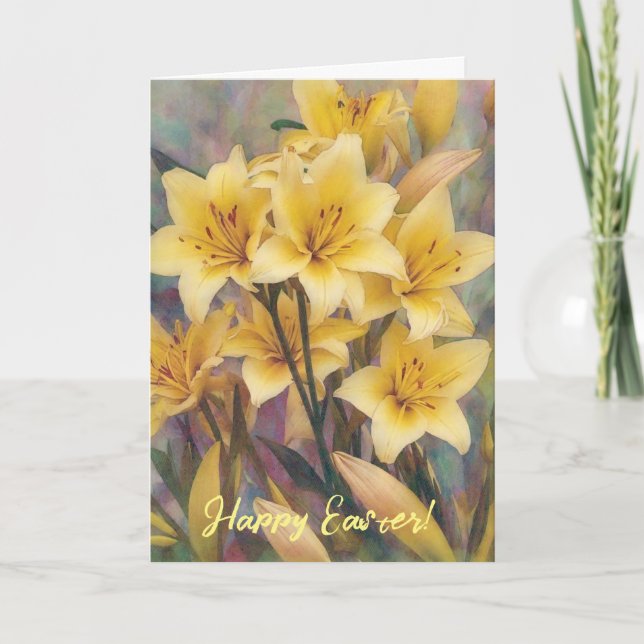 Yellow Lily Flowers Faith Easter Card (Front)