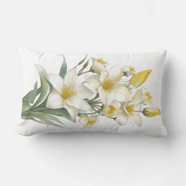 Yellow Lily Flowers Lumbar Cushion (Front)