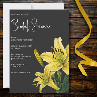 Yellow Lily on Black Bridal Shower Invitation