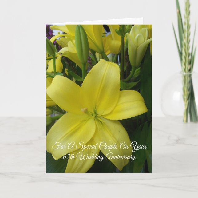 Yellow Lily Personalised 65th Wedding Anniversary Card (Front)