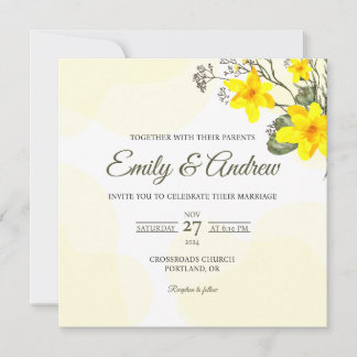 Yellow Lily Watercolor Floral Square Wedding Invitation